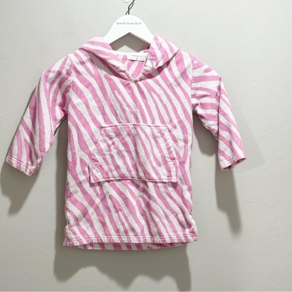POTTERY BARN Girl’s Pink White Terry Hooded Swim Cover Play Condition Size 2/3 - Picture 1 of 6